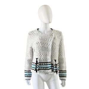 Leo & Sage Cotton and Wool Blend Knit Moto Jacket Blazer Cream Large